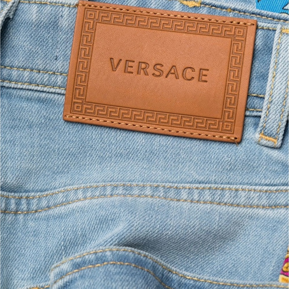 Versace Light Blue Flare Jeans with Multicolor Side Panels - Picture 8 of 11
